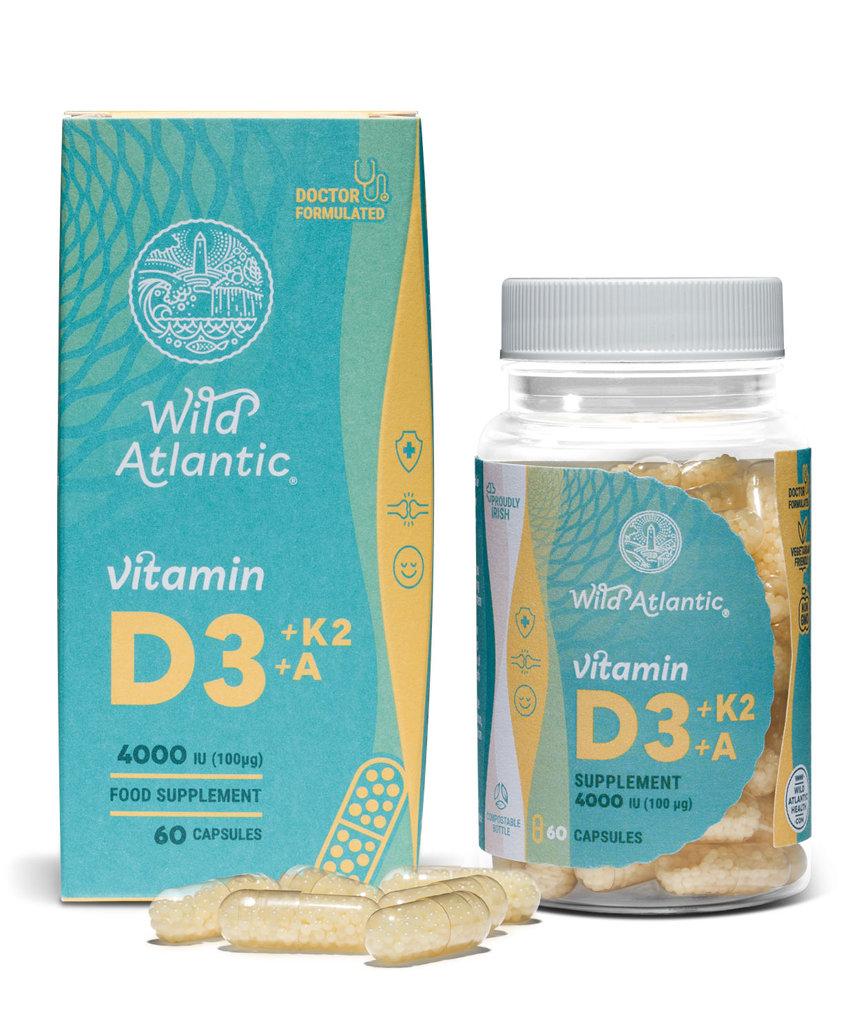 Wild Atlantic Health Vitamin D3+K2+A 60 Capsules