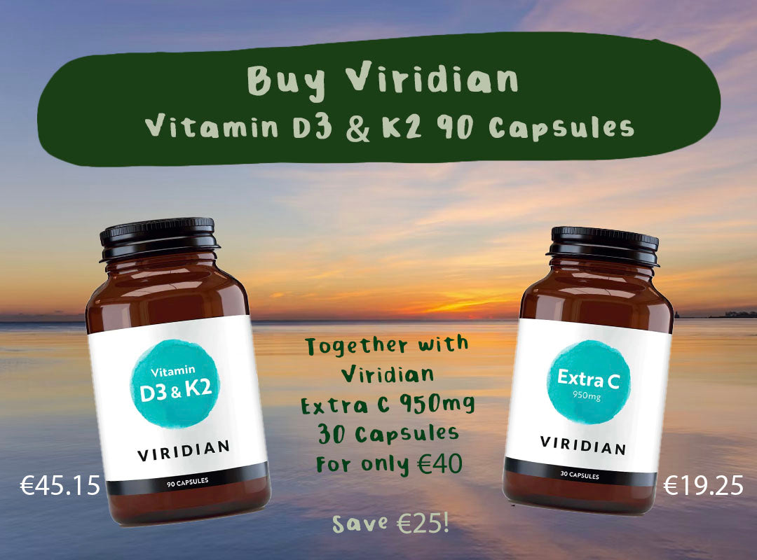 Get Viridian Extra C 950mg 30 Capsules and Vitamin D3 & K2 90 Capsules For €40