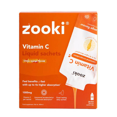 An Orange box of Zooki Vitamin C 30 Sachets