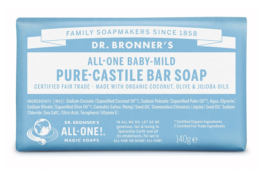 Dr. Bronner Unscented Baby Mild Castile Bar Soap 140g